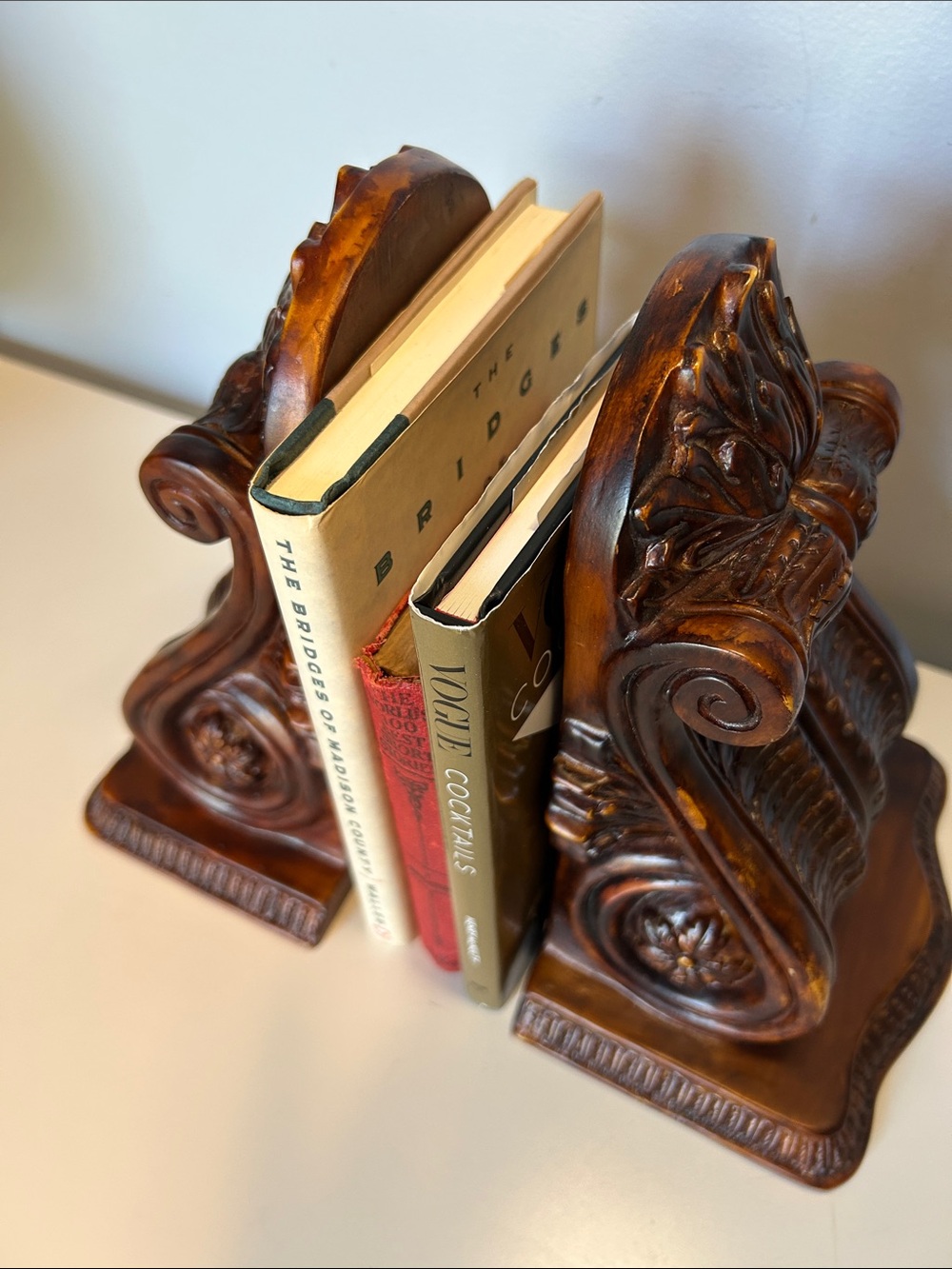 Vintage Neo-Classical Style Wood & Resin Bookends/ Wall Sconces